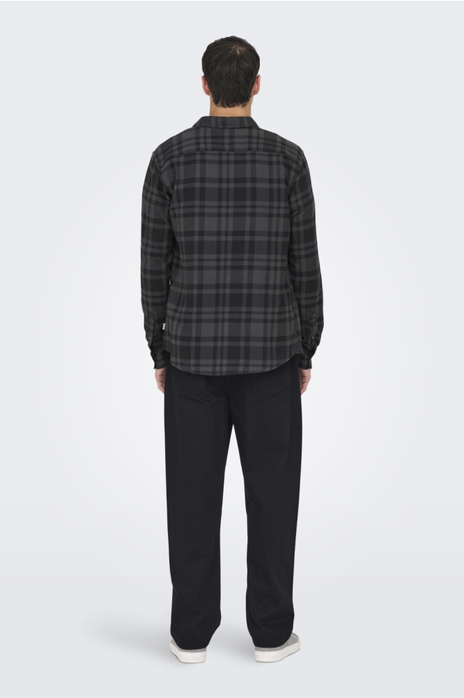 ONSGUDMUND LS CHECKED SHIRT NOOS 22007112 JET BLACK/GRAY PINSTRIPE